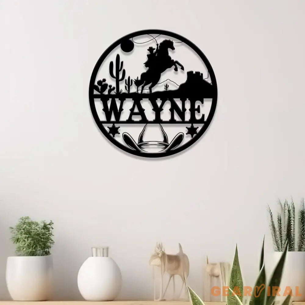 Custom Cowboy Riding Horse Name Sign with Led Light Personalized Metal Western Crib Wall Decor Baby Shower Boy Girl