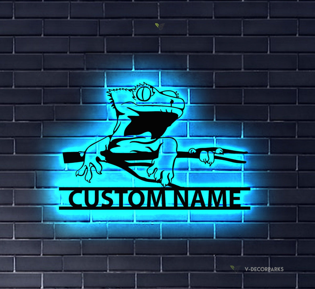 Custom Crested Gecko Metal Wall Art LED Light Personalized Ledge Lizard Lover Name Sign Home Decor Pet Animal Kid Nursery Decoration Xmas | GearViral