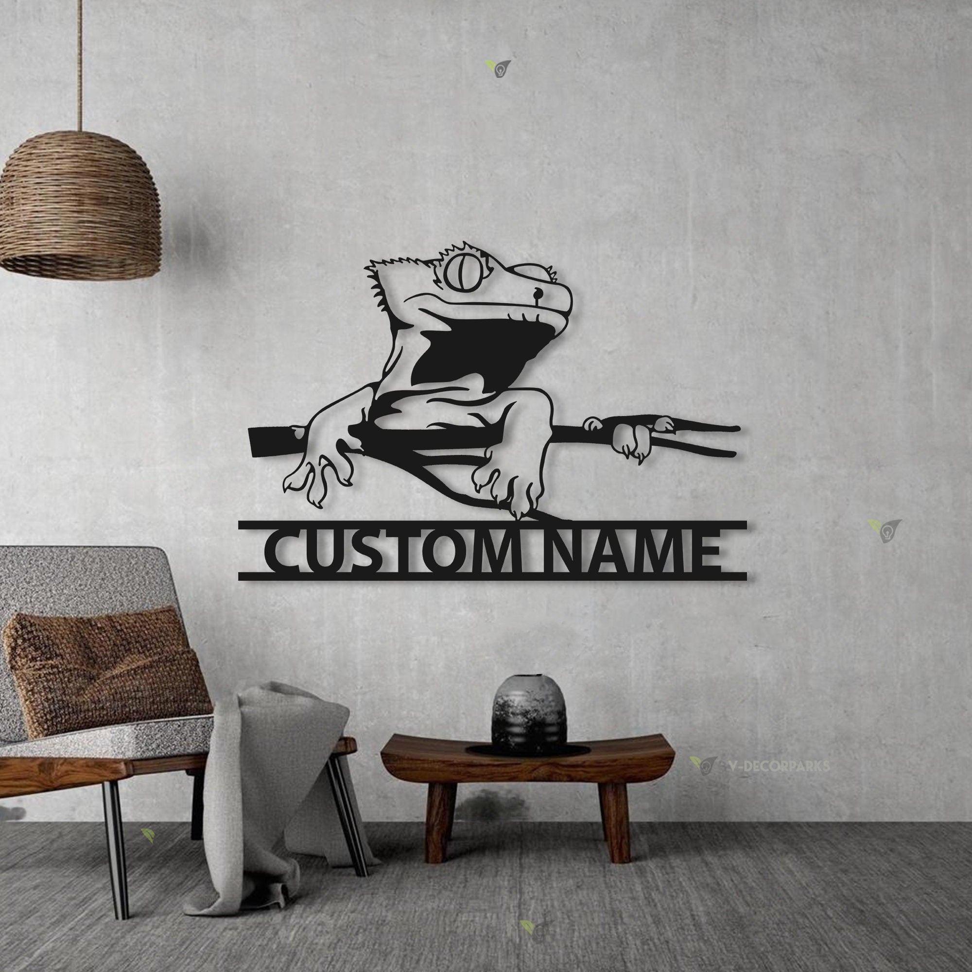 Custom Crested Gecko Metal Wall Art LED Light Personalized Ledge Lizard Lover Name Sign Home Decor Pet Animal Kid Nursery Decoration Xmas | GearViral