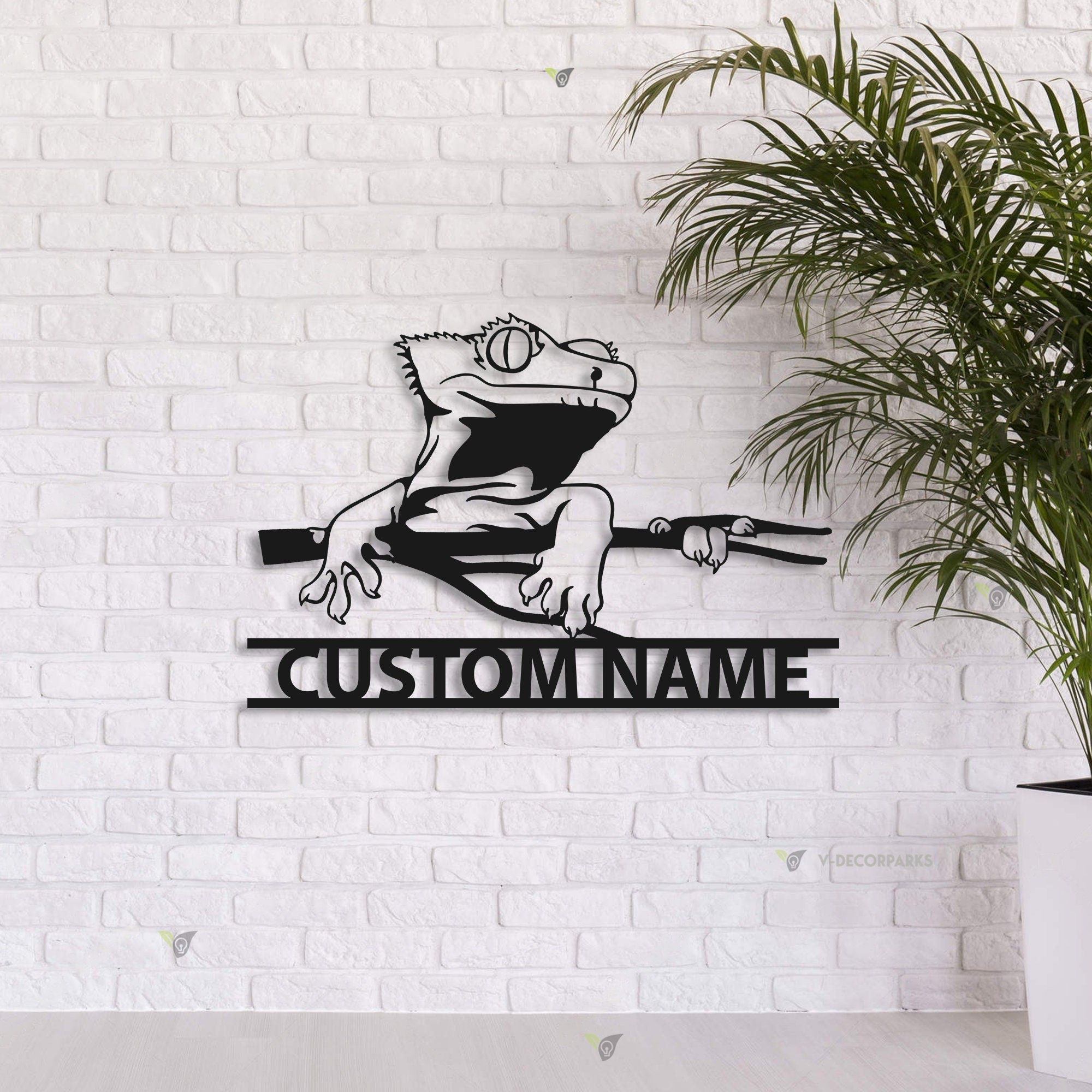 Custom Crested Gecko Metal Wall Art LED Light Personalized Ledge Lizard Lover Name Sign Home Decor Pet Animal Kid Nursery Decoration Xmas | GearViral