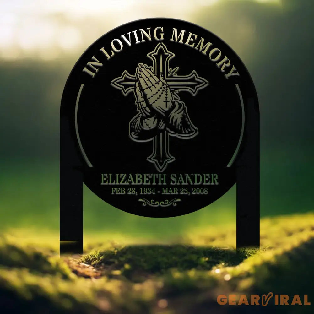 Custom Cross with Praying Hand Memorial Plaque Stake Religion Metal Stake Sympathy Sign Grave Marker Remembrance Stake