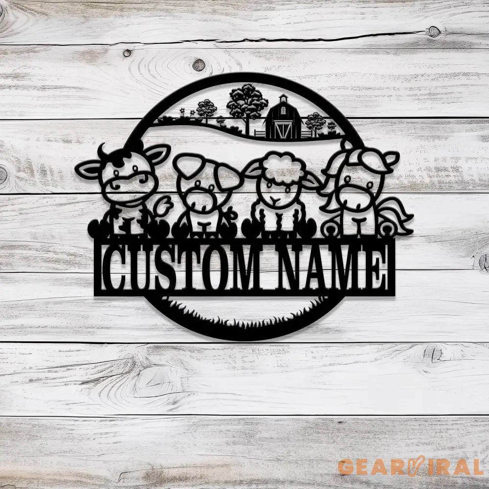 Custom Cute Farm Animals Name Sign with Led Light Personalized Farm Animals Metal Sign Farm Animals Sign Nursery Decor