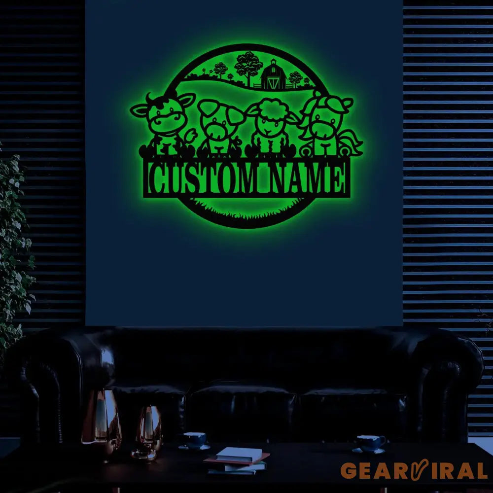 Custom Cute Farm Animals Name Sign with Led Light Personalized Farm Animals Metal Sign Farm Animals Sign Nursery Decor
