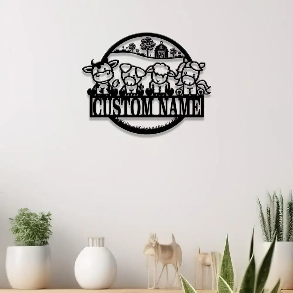 Custom Cute Farm Animals Name Sign with Led Light Personalized Farm Animals Metal Sign Farm Animals Sign Nursery Decor