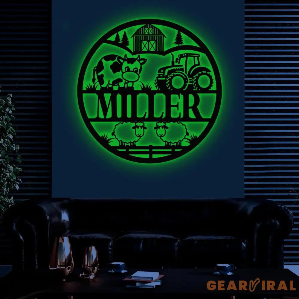 Custom Cute Farm Animals Name Sign with Led Light Personalized Farm Animals Metal Sign Farm Animals Sign Nursery Decor