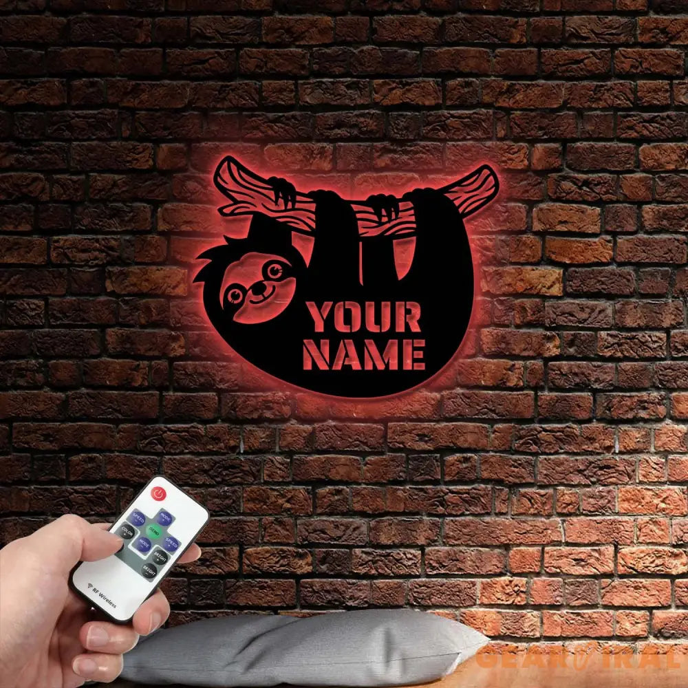 Custom Cute Sloth Metal Wall Art LED Light Sloth Metal Wall Light Custom Sloth Animal Led Wall Sign Wild Life Led Wall