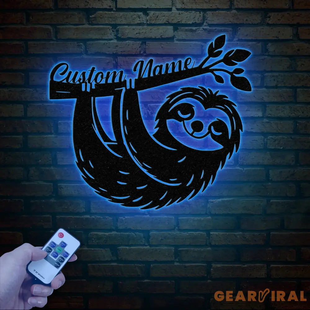 Custom Cute Sloth Metal Wall Art LED Light - Personalized Funny Lazy Sloth Lover Name Sign Home Decor - Ideal for Home