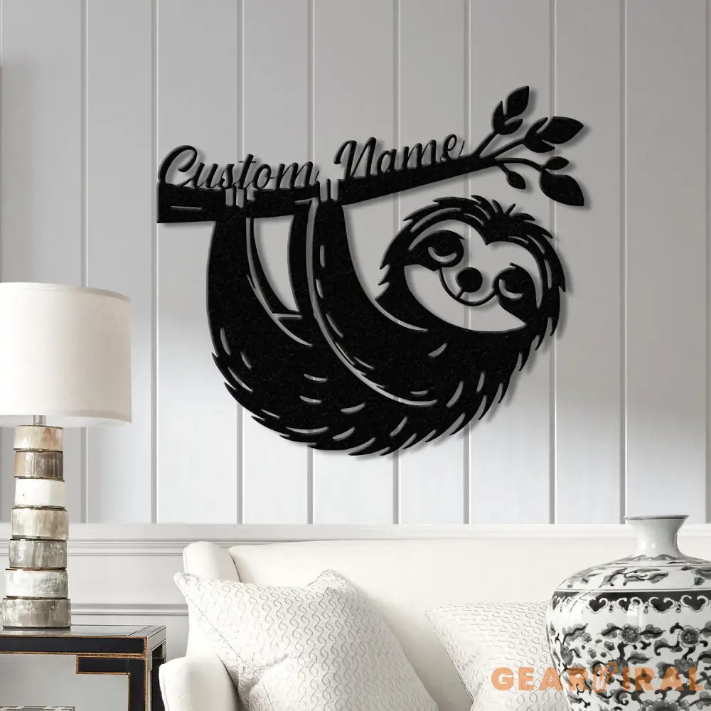 Custom Cute Sloth Metal Wall Art LED Light - Personalized Funny Lazy Sloth Lover Name Sign Home Decor - Ideal for Home