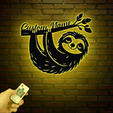 Custom Cute Sloth Metal Wall Art LED Light - Personalized Funny Lazy Sloth Lover Name Sign Home Decor - Ideal for Home