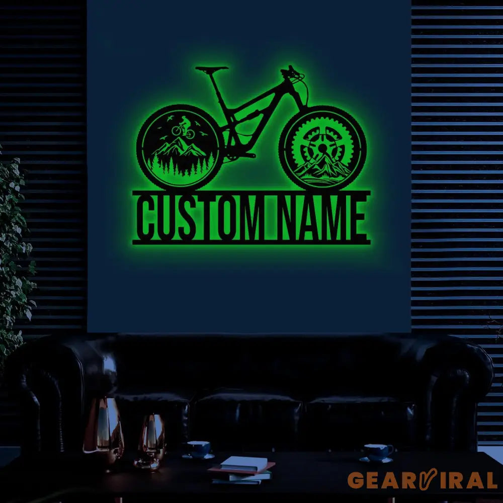 Custom Cyclist Mountain Bike Metal Sign with LED Light Personalized Bicycle MTB Name Sign Biker Decoration Racer Gifts
