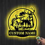 Custom Deer Hunting And Fishing Metal Wall Art Led Light Hunter Name Sign Decoration For Home - Deer Hunting Sign Home Decor Birthday Gift | GearViral