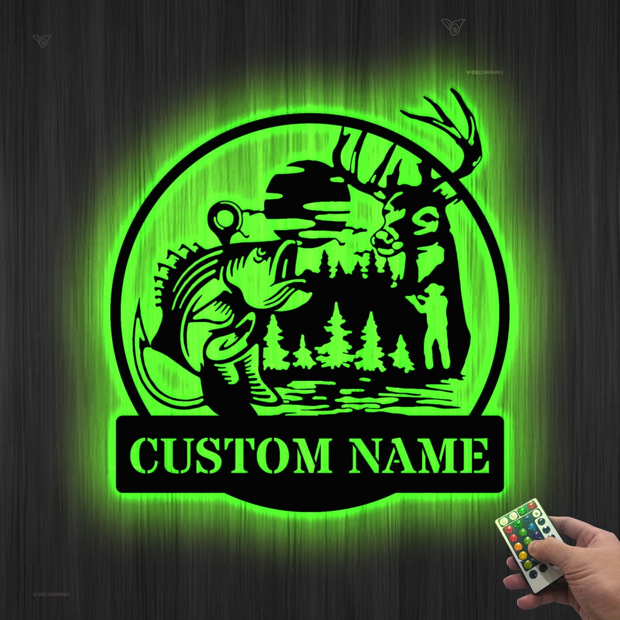 Custom Deer Hunting And Fishing Metal Wall Art Led Light Hunter Name Sign Decoration For Home - Deer Hunting Sign Home Decor Birthday Gift | GearViral