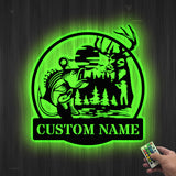 Custom Deer Hunting And Fishing Metal Wall Art Led Light Hunter Name Sign Decoration For Home - Deer Hunting Sign Home Decor Birthday Gift | GearViral