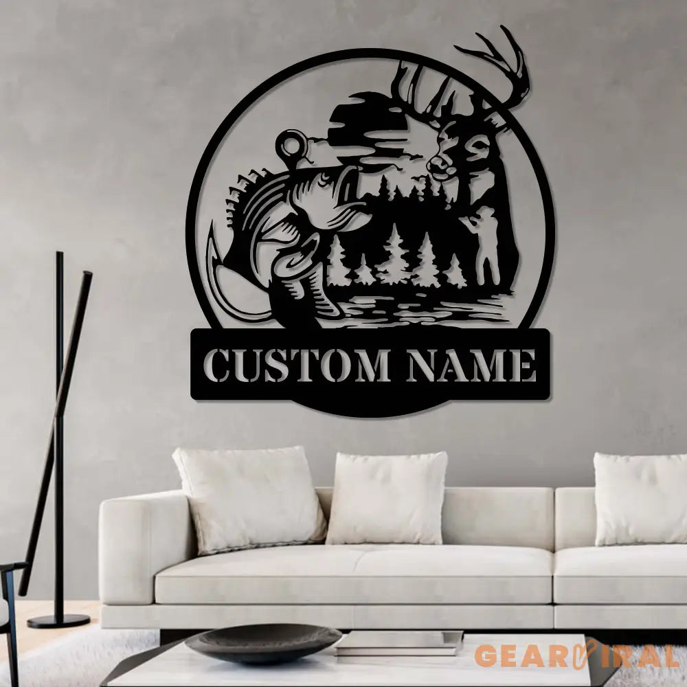 Custom Deer Hunting And Fishing Metal Wall Art Led Light Hunter Name Sign Decoration For Home - Deer Hunting Sign Home