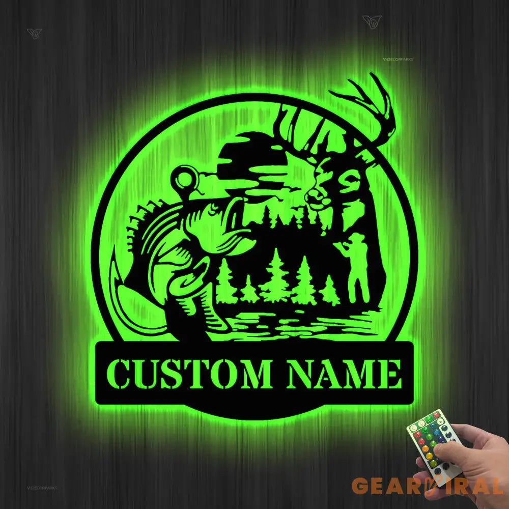 Custom Deer Hunting And Fishing Metal Wall Art Led Light Hunter Name Sign Decoration For Home - Deer Hunting Sign Home