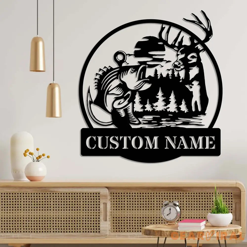 Custom Deer Hunting And Fishing Metal Wall Art Led Light Hunter Name Sign Decoration For Home - Deer Hunting Sign Home