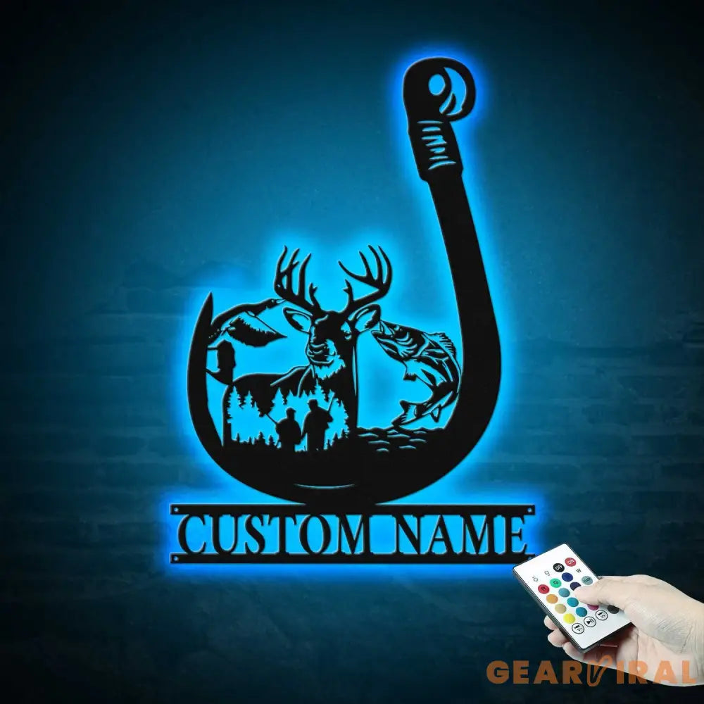 Custom Deer Hunting And Fishing Metal Wall Art Led Light Hunter Sign Decoration For Home - Deer Hunting Home Decor