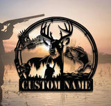 Custom Deer Turkey And Bass Fishing Metal Wall Art Hunter Gift Personalized Hunter Name Sign Home Decor Cabin