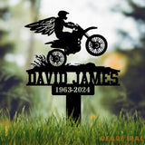 Custom Dirt Bike Motocross Memorial Metal Stake Biker Memorial Stake Motorcycle with Wings Metal Sign Biker Name Sign