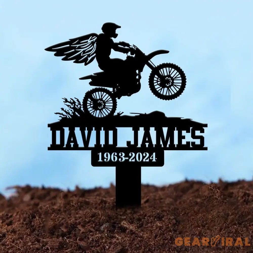 Custom Dirt Bike Motocross Memorial Metal Stake Biker Memorial Stake Motorcycle with Wings Metal Sign Biker Name Sign