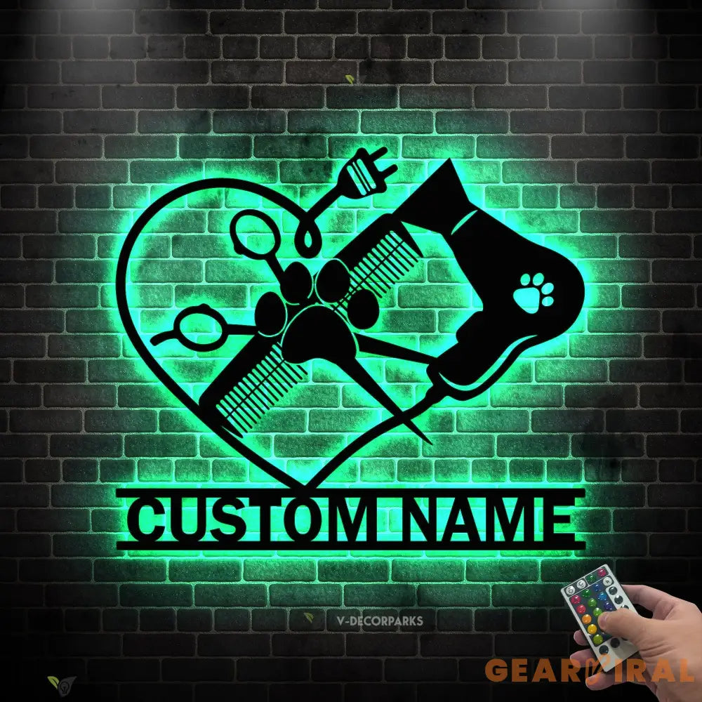 Custom Dog Grooming Hair Salon Metal Wall Art LED Light Personalized Groomer Name Sign Home Decor Pet Grooming