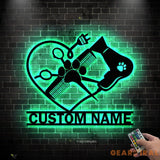 Custom Dog Grooming Hair Salon Metal Wall Art LED Light Personalized Groomer Name Sign Home Decor Pet Grooming