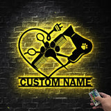 Custom Dog Grooming Hair Salon Metal Wall Art LED Light Personalized Groomer Name Sign Home Decor Pet Grooming