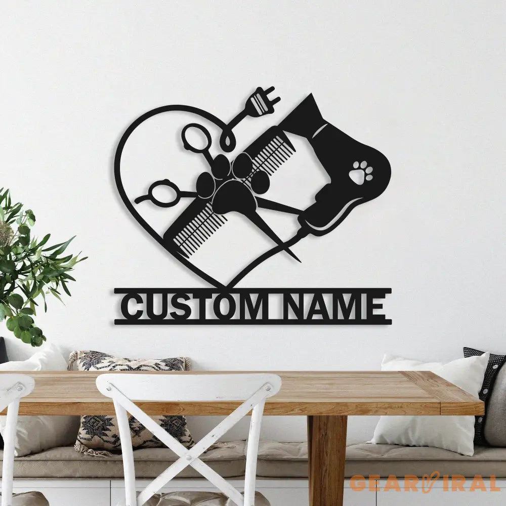 Custom Dog Grooming Hair Salon Metal Wall Art LED Light Personalized Groomer Name Sign Home Decor Pet Grooming