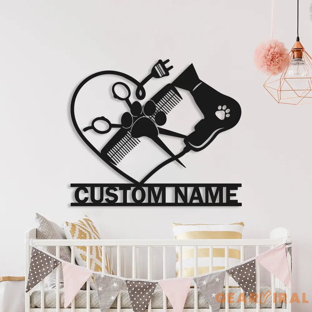 Custom Dog Grooming Hair Salon Metal Wall Art LED Light Personalized Groomer Name Sign Home Decor Pet Grooming