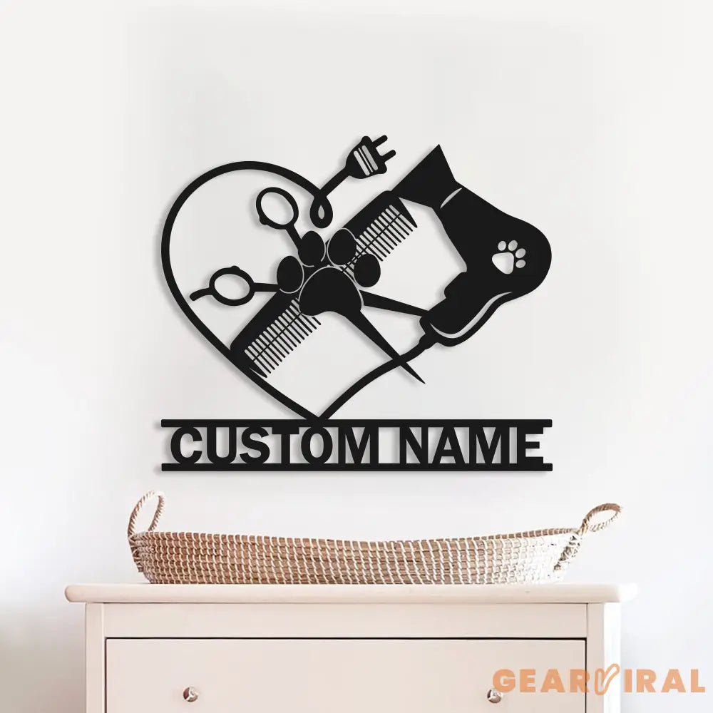 Custom Dog Grooming Hair Salon Metal Wall Art LED Light Personalized Groomer Name Sign Home Decor Pet Grooming