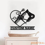 Custom Dog Grooming Hair Salon Metal Wall Art LED Light Personalized Groomer Name Sign Home Decor Pet Grooming