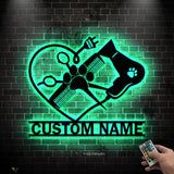 Custom Dog Grooming Hair Salon Metal Wall Art LED Light Personalized Groomer Name Sign Home Decor Pet Grooming Decoration Christmas Gift | GearViral