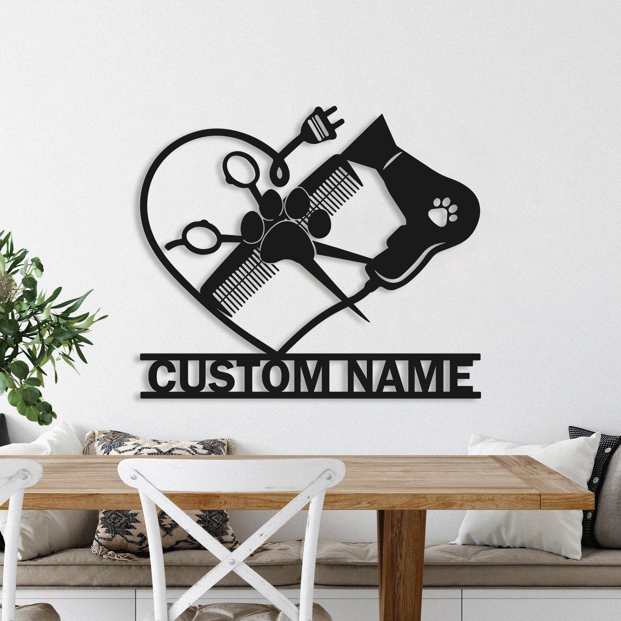 Custom Dog Grooming Hair Salon Metal Wall Art LED Light Personalized Groomer Name Sign Home Decor Pet Grooming Decoration Christmas Gift | GearViral