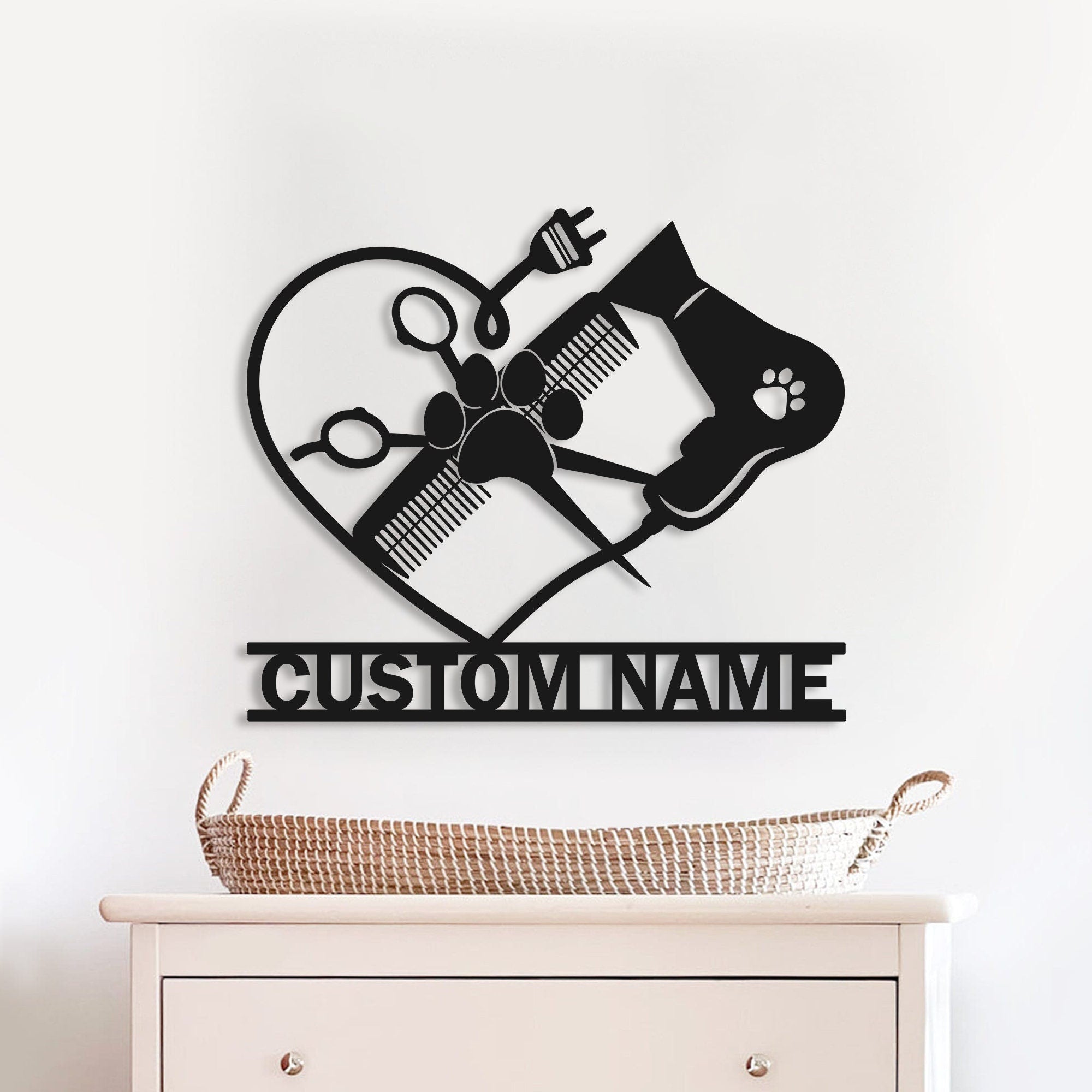 Custom Dog Grooming Hair Salon Metal Wall Art LED Light Personalized Groomer Name Sign Home Decor Pet Grooming Decoration Christmas Gift | GearViral