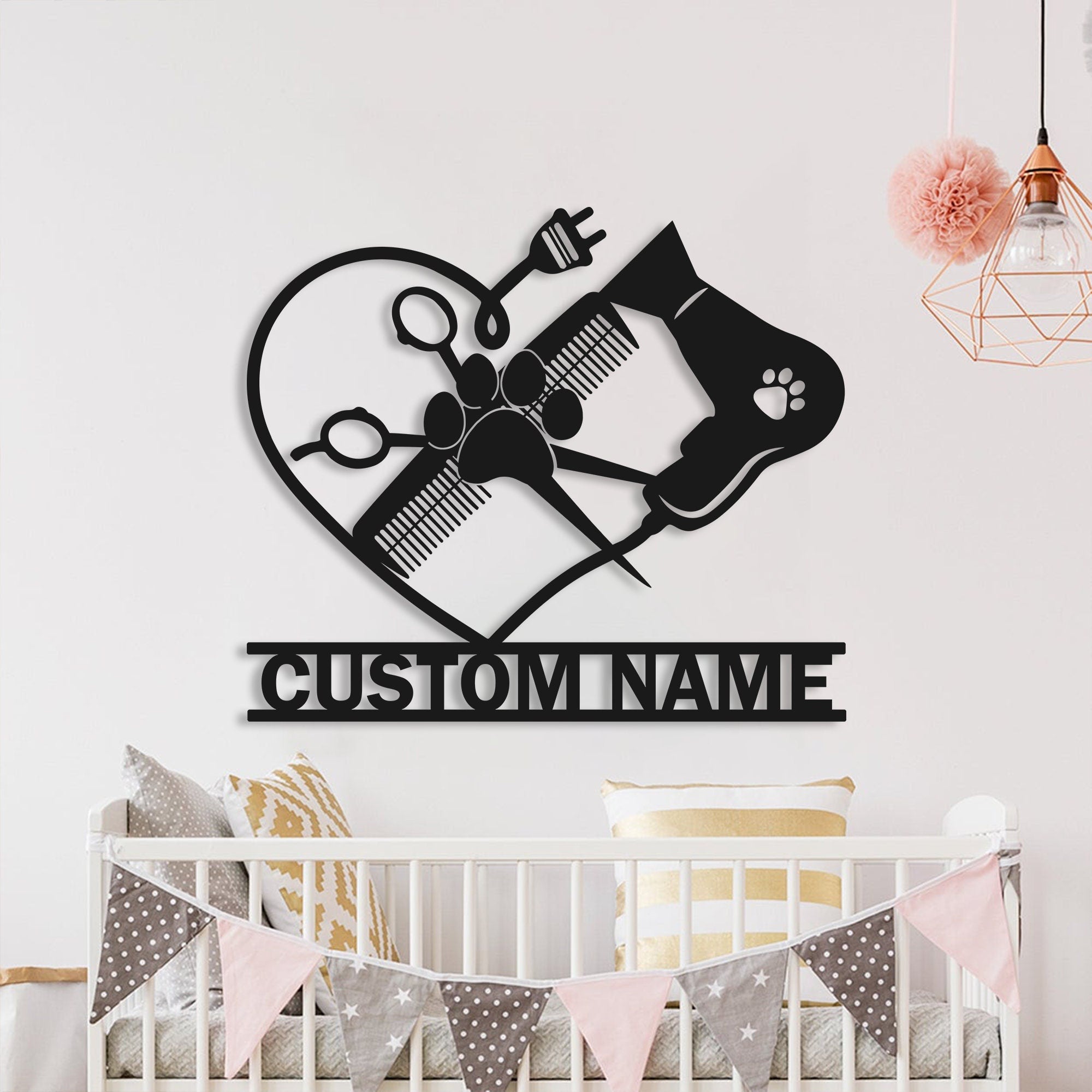 Custom Dog Grooming Hair Salon Metal Wall Art LED Light Personalized Groomer Name Sign Home Decor Pet Grooming Decoration Christmas Gift | GearViral