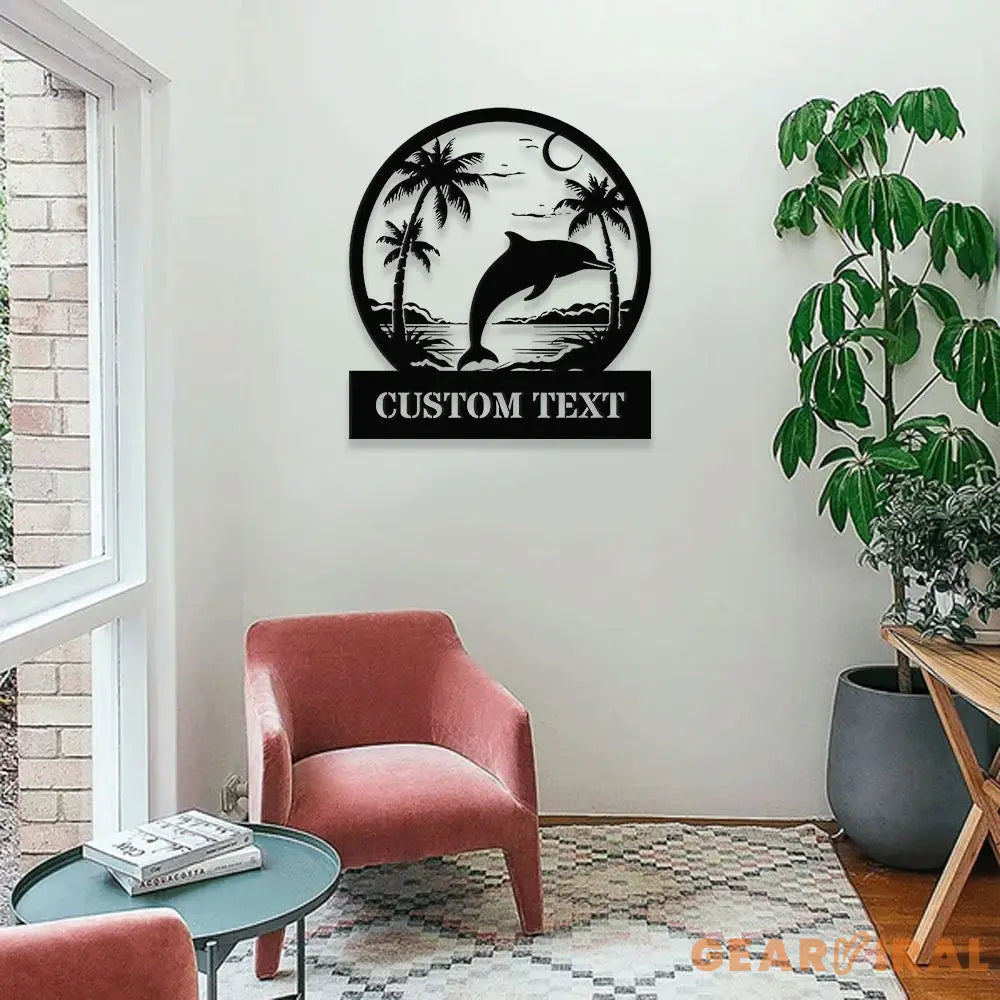 Custom Dolphins Metal Family Name Sign - Personalized Monogram Wall Art - Last Name Initial Hanging - Perfect