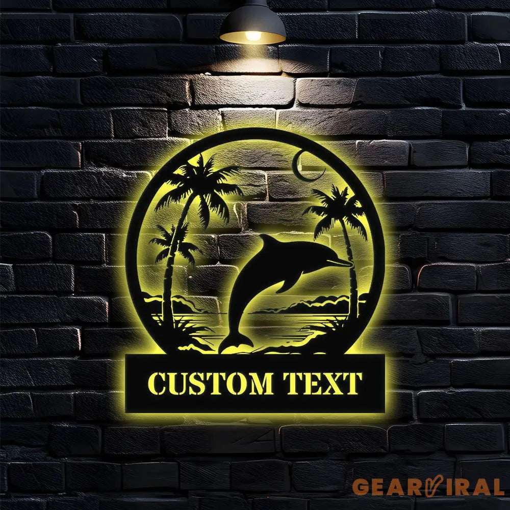 Custom Dolphins Metal Family Name Sign - Personalized Monogram Wall Art - Last Name Initial Hanging - Perfect