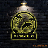 Custom Dolphins Metal Family Name Sign - Personalized Monogram Wall Art - Last Name Initial Hanging - Perfect