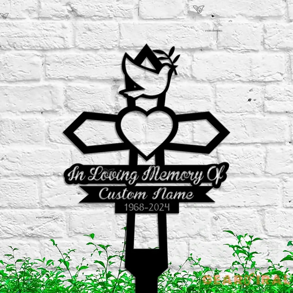 Custom Dove Heart Memorial Cross - Dad Memorial Gift - Memorial Garden Stakes - Mom Memorial Gift | GearViral