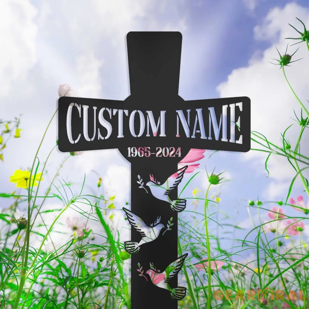 Custom Dove Memorial Cross - Memorial Garden Stakes - Dad Memorial Gift - Mom Memorial Gift | GearViral