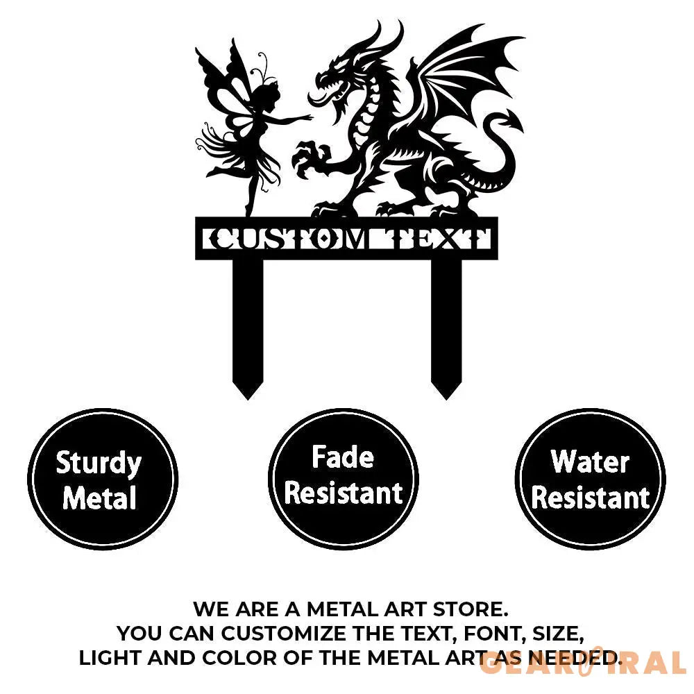 Custom Dragon and Fairy Metal Stake Personalized Family Name Yard Sign Outdoor Door Garden Decor Garden Art Garden