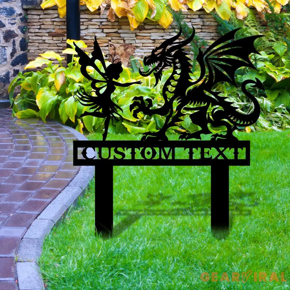 Custom Dragon and Fairy Metal Stake Personalized Family Name Yard Sign Outdoor Door Garden Decor Garden Art Garden