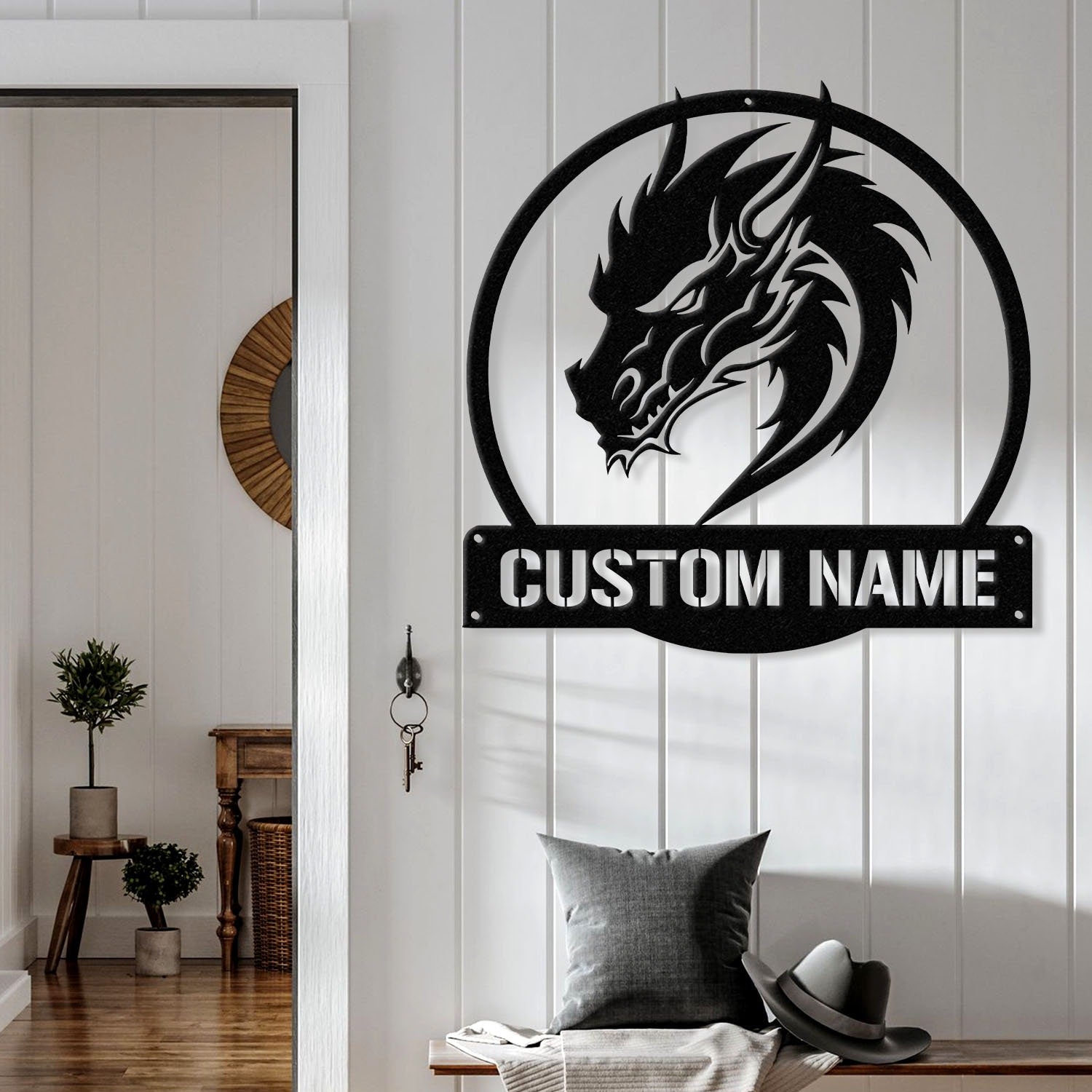 Custom Dragon Metal Art with Led Light, Dragon Name House Sign, Dragon Metal Sign, Boy Room Decor, Dragon Lover Gift, Gaming Room Decor