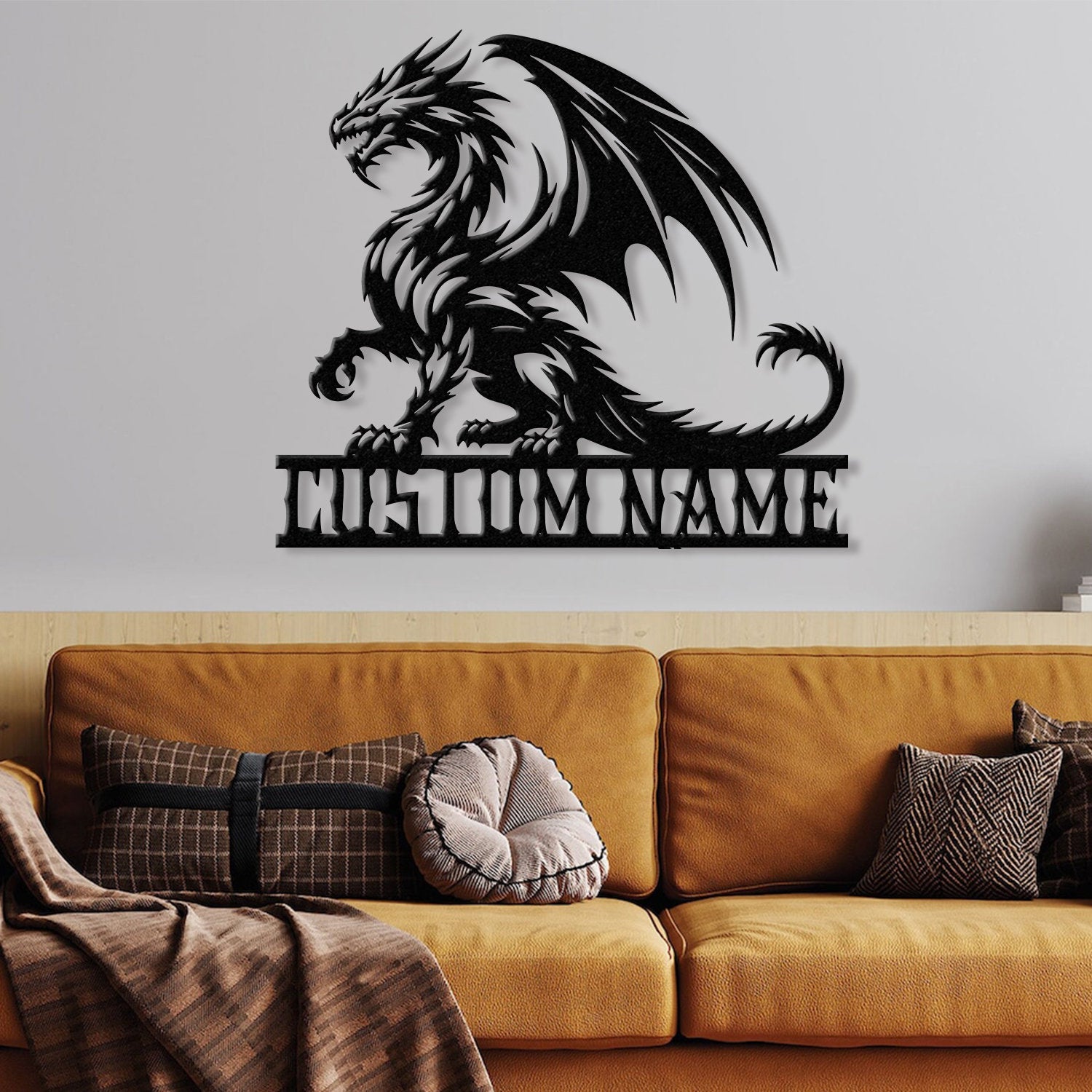 Custom Dragon Metal Art with Led Light, Dragon Name House Sign, Dragon Metal Sign, Boy Room Decor, Dragon Lover Gift, Gaming Room Decor