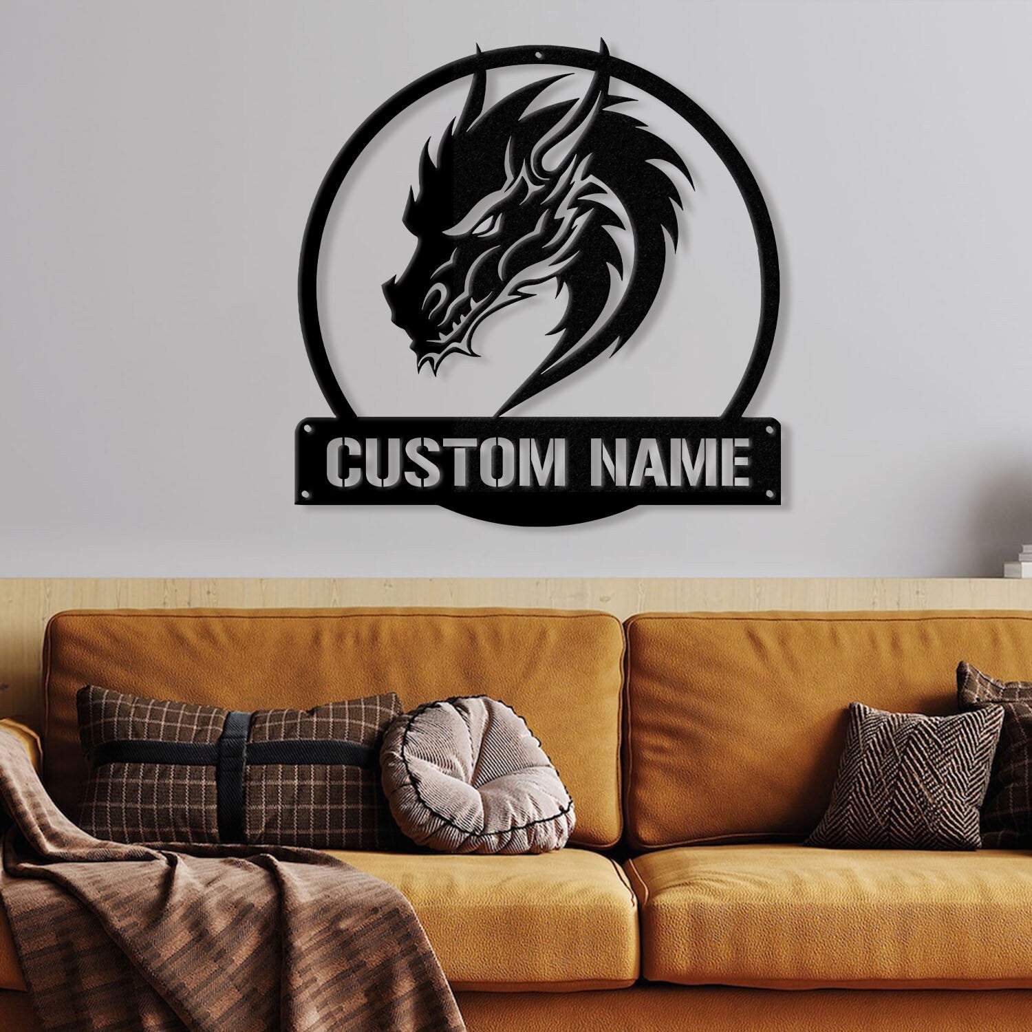 Custom Dragon Metal Art with Led Light, Dragon Name House Sign, Dragon Metal Sign, Boy Room Decor, Dragon Lover Gift, Gaming Room Decor