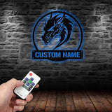 Custom Dragon Metal Art with Led Light, Dragon Name House Sign, Dragon Metal Sign, Boy Room Decor, Dragon Lover Gift, Gaming Room Decor