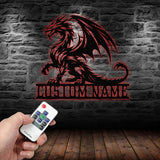 Custom Dragon Metal Art with Led Light, Dragon Name House Sign, Dragon Metal Sign, Boy Room Decor, Dragon Lover Gift, Gaming Room Decor