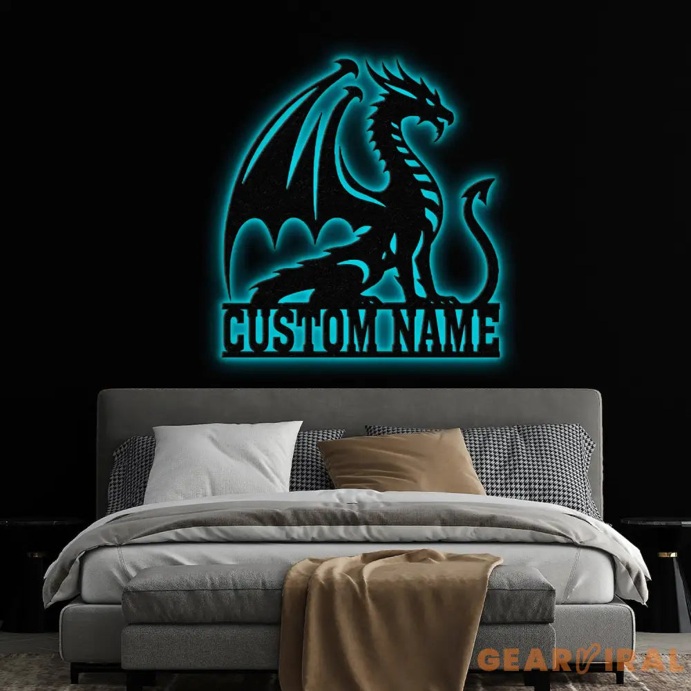 Custom Dragon Metal Sign with Led Lights Dragon Monogram Sign Dragon Name House Sign Nursery Decor Room Decor Dragon