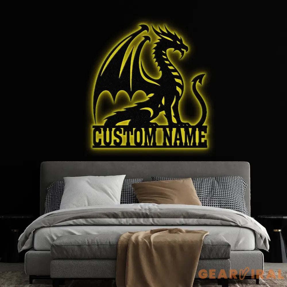Custom Dragon Metal Sign with Led Lights Dragon Monogram Sign Dragon Name House Sign Nursery Decor Room Decor Dragon
