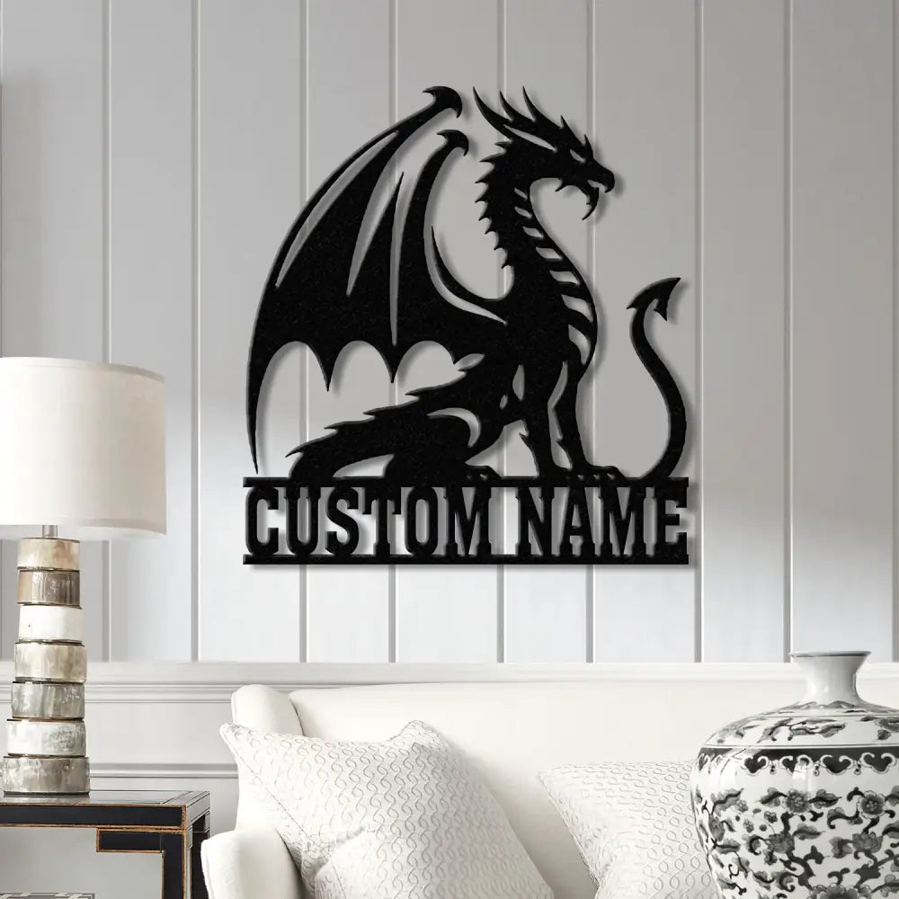 Custom Dragon Metal Sign with Led Lights Dragon Monogram Sign Dragon Name House Sign Nursery Decor Room Decor Dragon